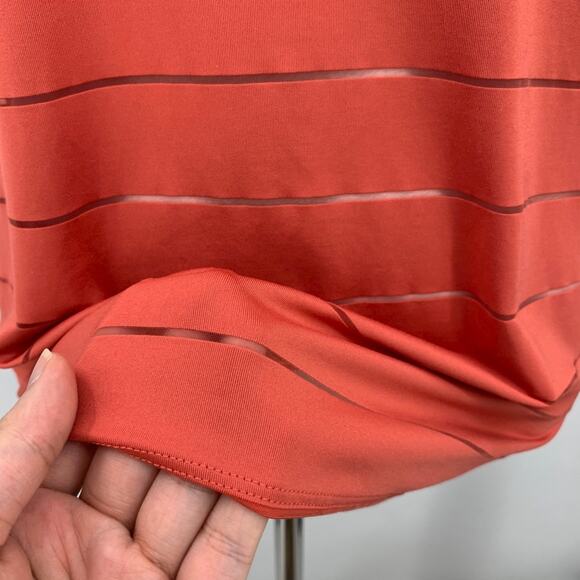 Athleta Tank Top Womens XS Terracotta Orange Mesh Panel Stripe Chi Racerback - Picture 4 of 14